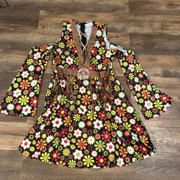 Leg Avenue Starflower Hippie Costume Plus Size 1X 2X Fringe Dress w Headband - Picture 4 of 7